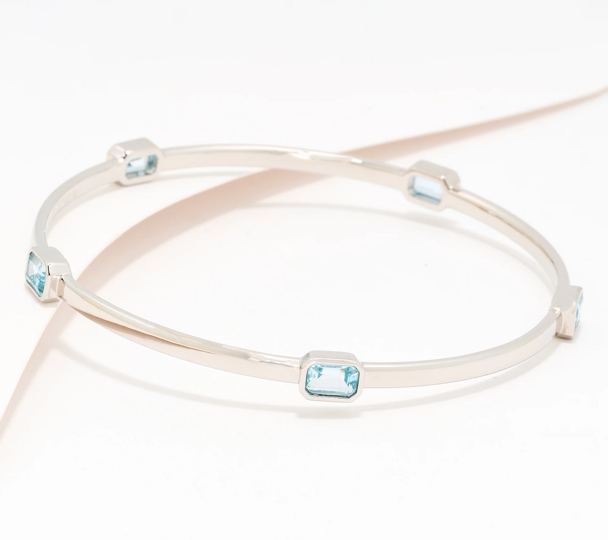 David Markstein Bronze Silver Plated Emerald Cut Blue Topaz Gemstone Bangle Avg