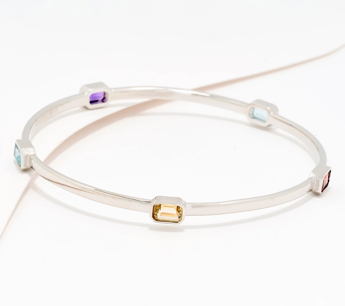 David Markstein Bronze Silver Plated Emerald Cut Multi Color Gemstone Bangle Large