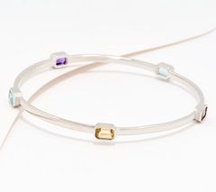 David Markstein Bronze Silver Plated Emerald Cut Multi Color Gemstone Bangle Large