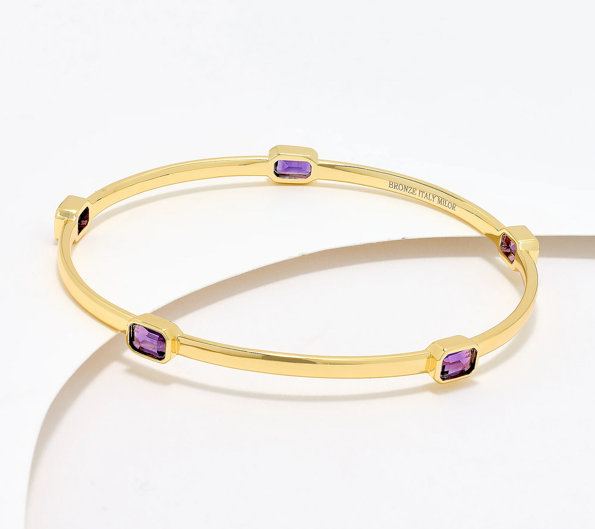 David Markstein Bronze Emerald Cut Amethyst 18K Gold Plated Bangle Avg