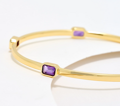 David Markstein Bronze Emerald Cut Amethyst 18K Gold Plated Bangle Avg