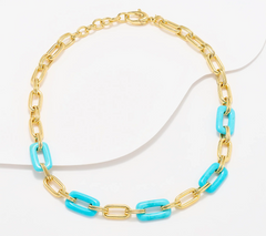 David Markstein Bronze Gold Tone Rectangular Link Magnesite Gemstone 18" Necklace