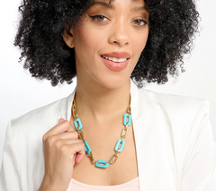 David Markstein Bronze Gold Tone Rectangular Link Magnesite Gemstone 18" Necklace