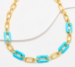 David Markstein Bronze Gold Tone Rectangular Link Magnesite Gemstone 18" Necklace
