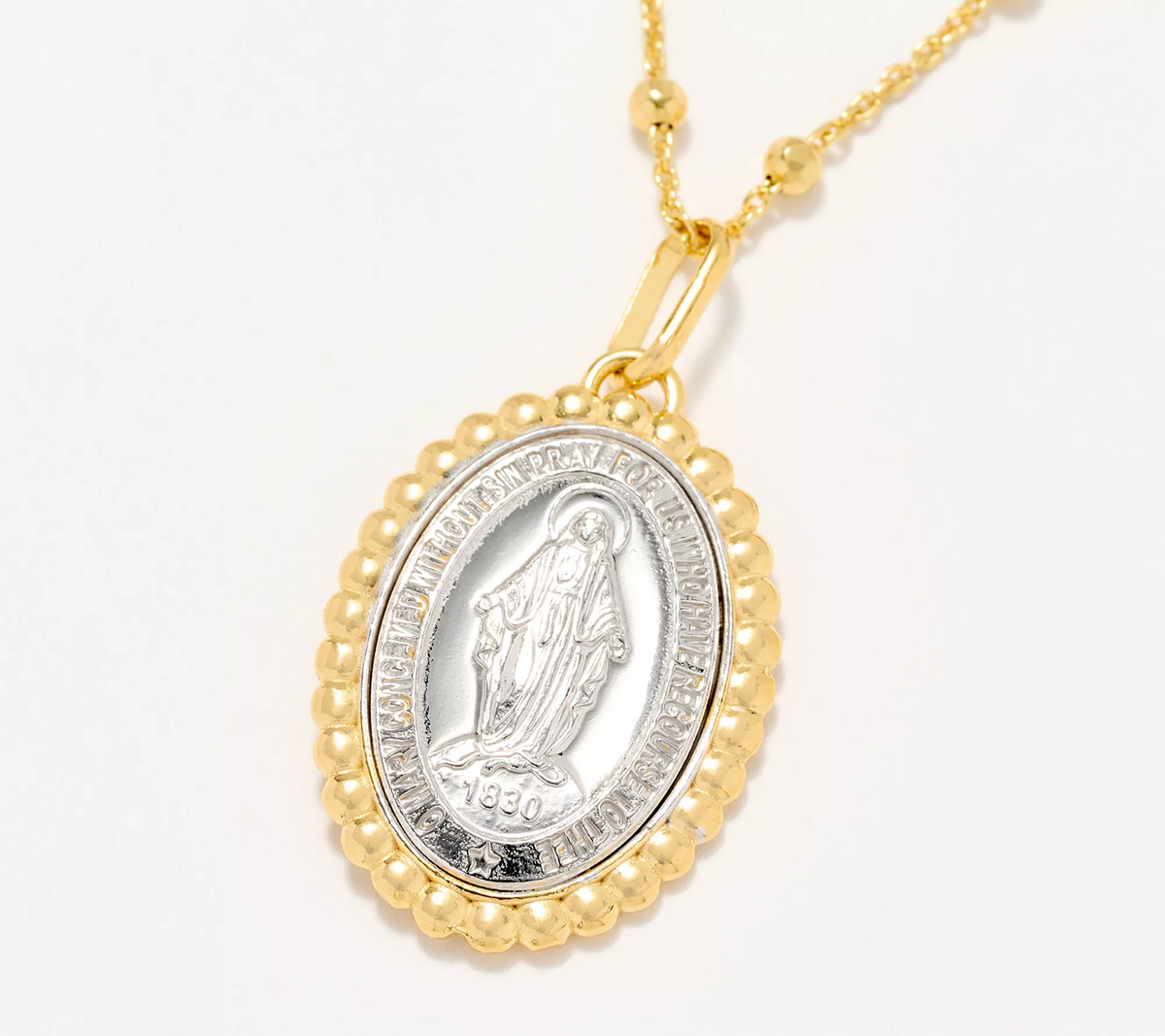 David Markstein Two Tone Sterling Silver Miraculous Medal Medallion 18" Necklace