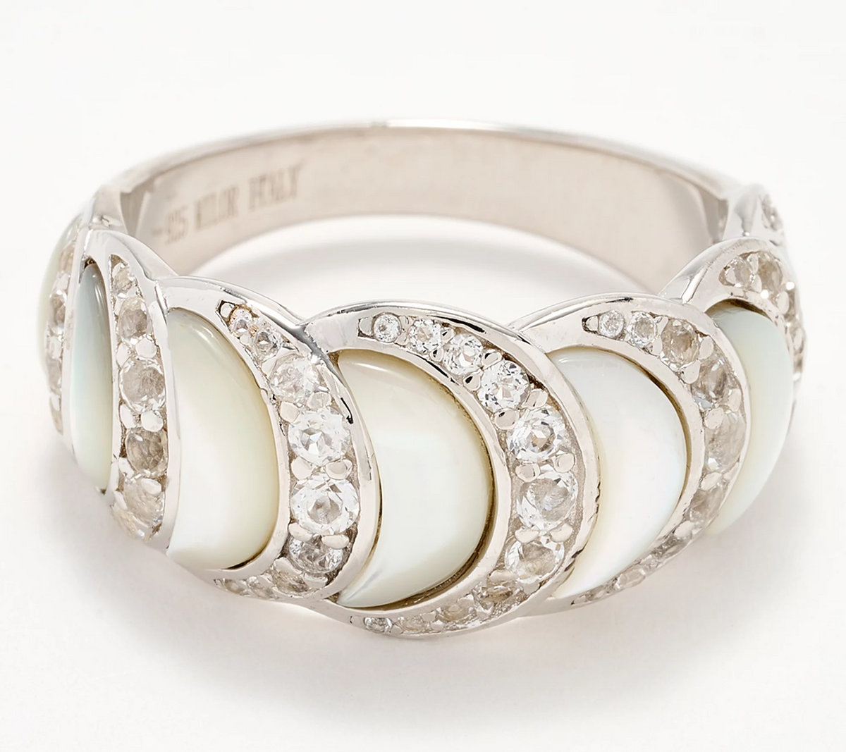David Markstein Sterling Silver White Topaz/MOP  Band Ring Size 7