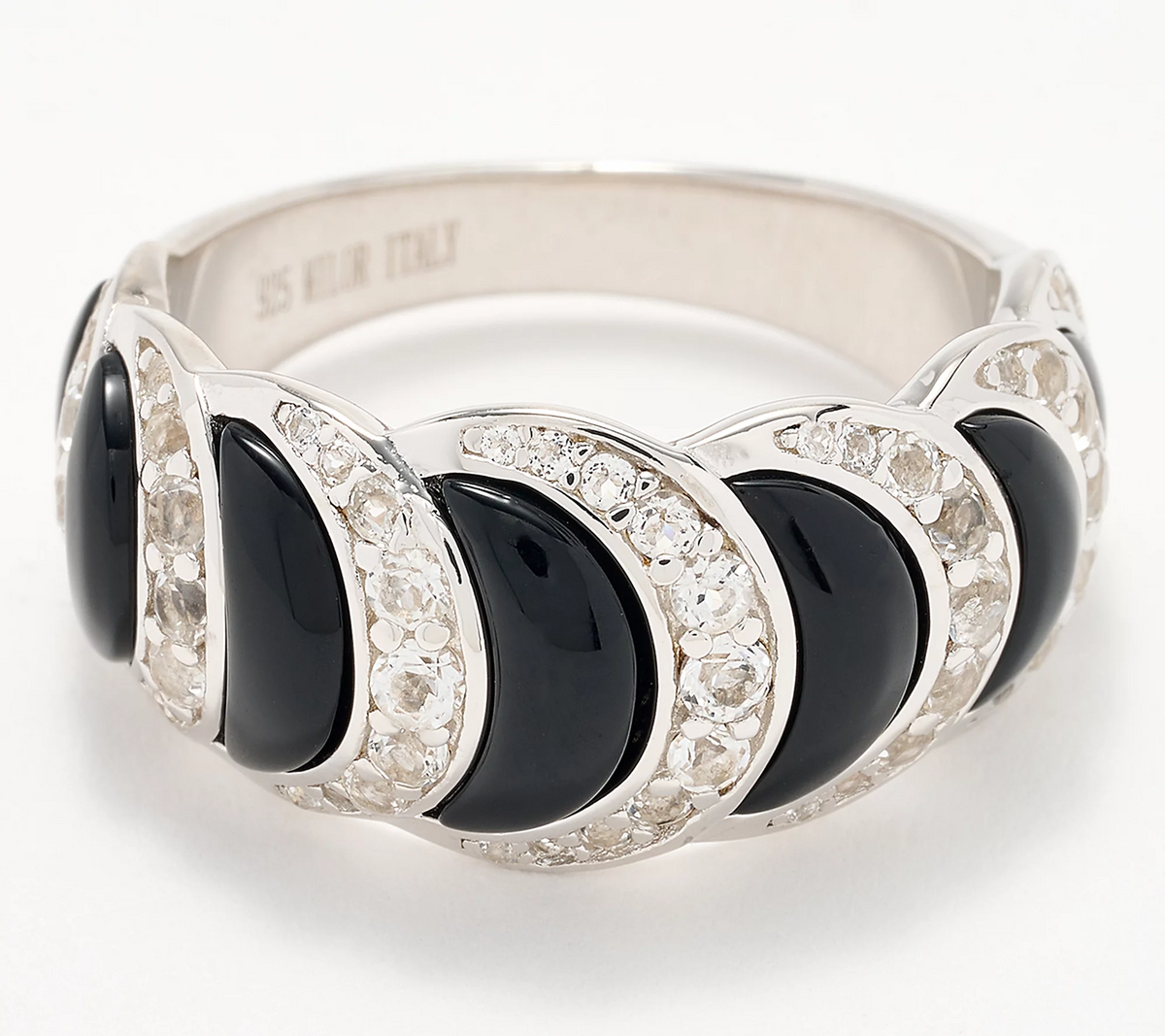 David Markstein Sterling Silver Black Onyx/White Topaz Band Ring Size 8