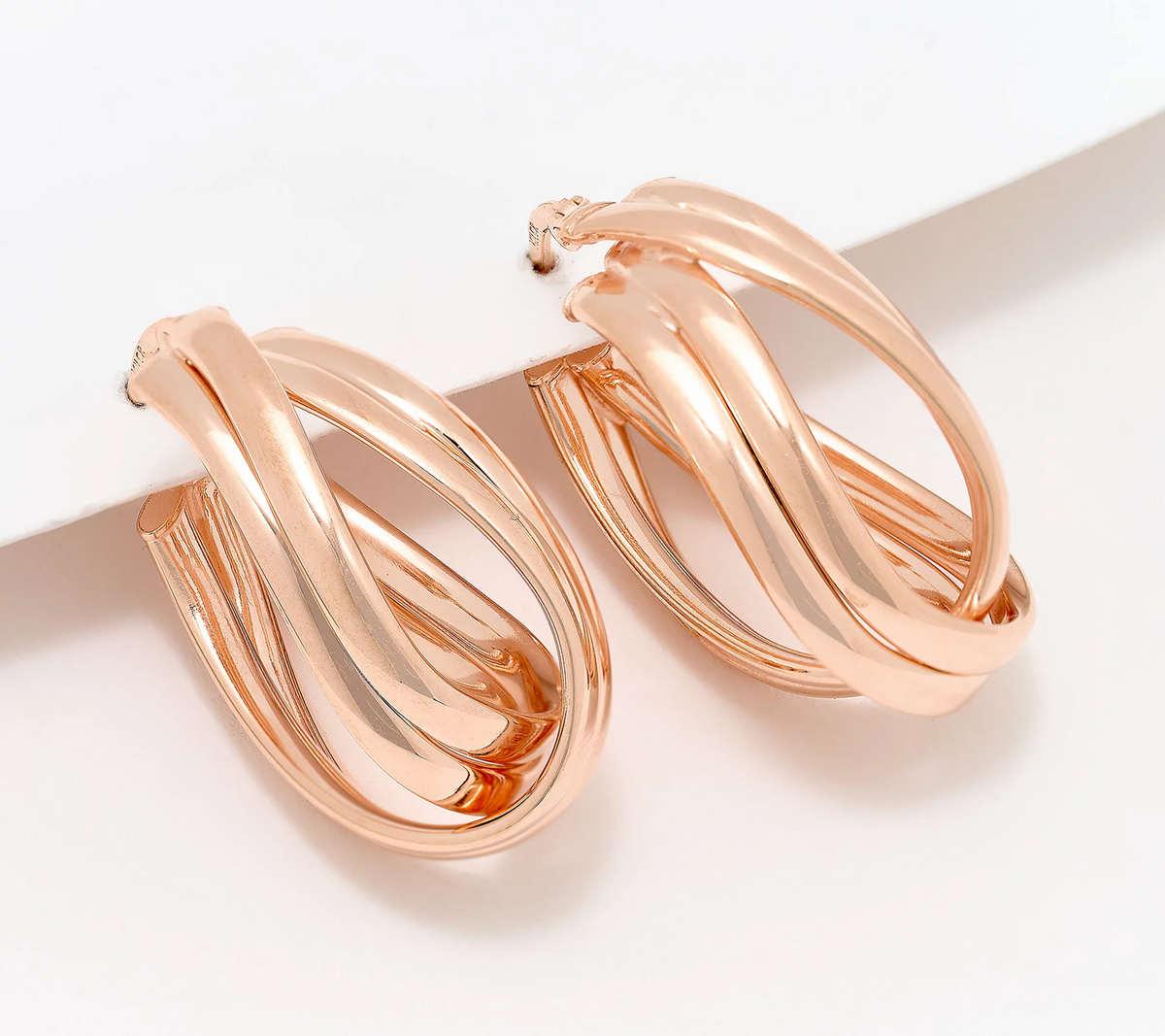 UltraFine 950 Silver Rose Gold Tone Wrapped 1-1/8" Curved Hoop Earrings