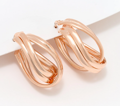UltraFine 950 Silver Rose Gold Tone Wrapped 1-1/8" Curved Hoop Earrings