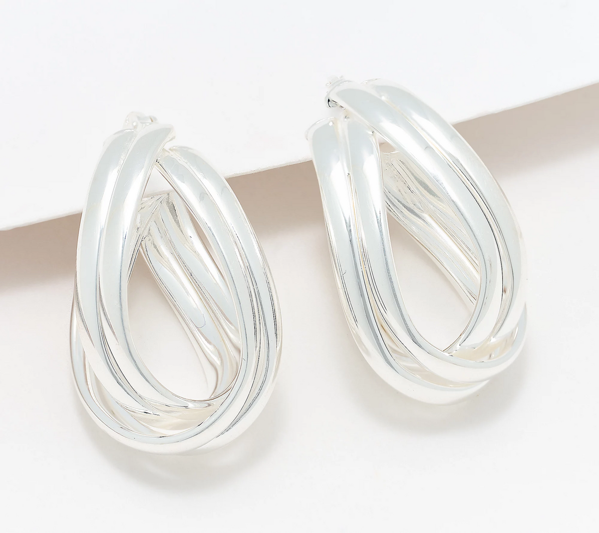 UltraFine 950 Silver Wrapped 1-1/8" Curved Hoop Earrings