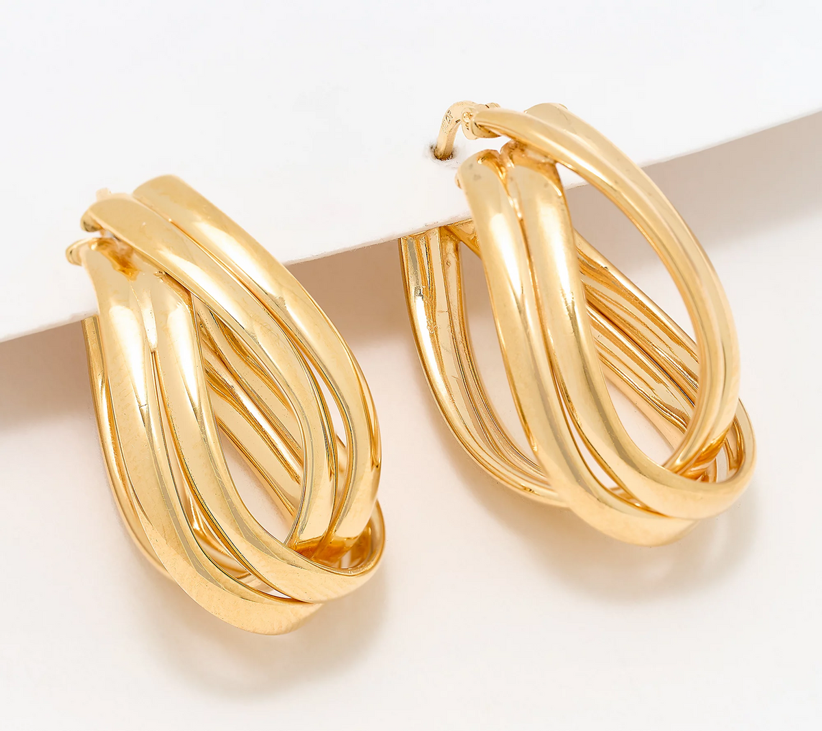 UltraFine 950 Silver Gold Tone Wrapped 1-1/8" Curved Hoop Earrings
