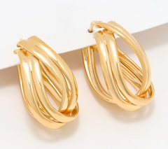 UltraFine 950 Silver Gold Tone Wrapped 1-1/8" Curved Hoop Earrings