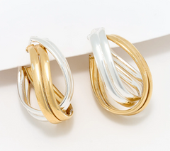 UltraFine 950 Silver Two Tone Silver/Gold Double Wrapped 1-1/8" Curved Hoop Earrings