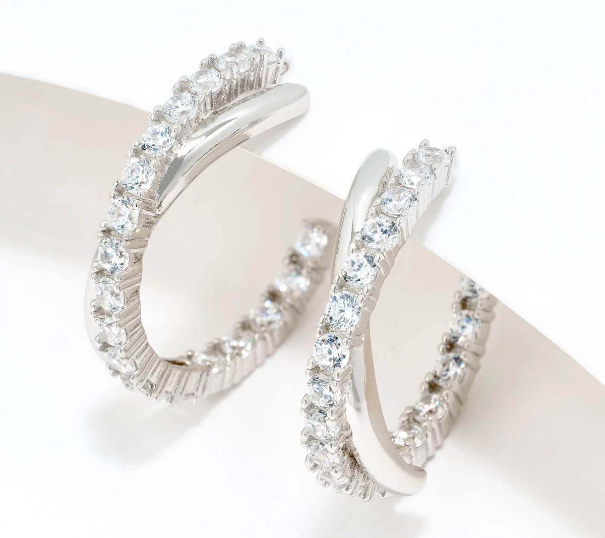 Diamonique Sterling Silver Crossover Hoop Earring