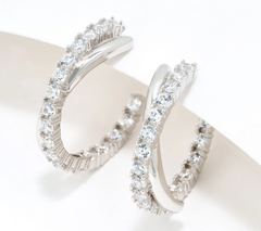 Diamonique Sterling Silver Crossover Hoop Earring