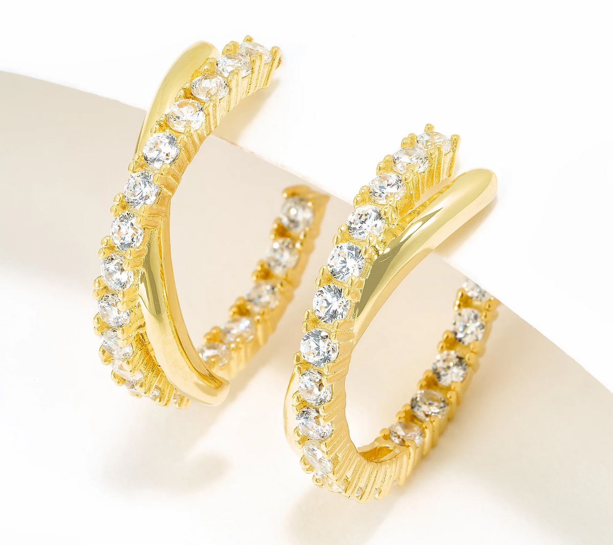 Diamonique Gold Clad Sterling Silver Crossover Hoop Earring