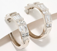 Diamonique Classics Sterling Silver Baguette & Round Hoops