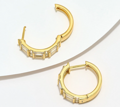 Diamonique Classics Gold Clad Sterling Silver Baguette & Round Hoops