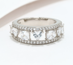 Diamonique Sterling Silver Fancy Cut Band Ring, Size 8