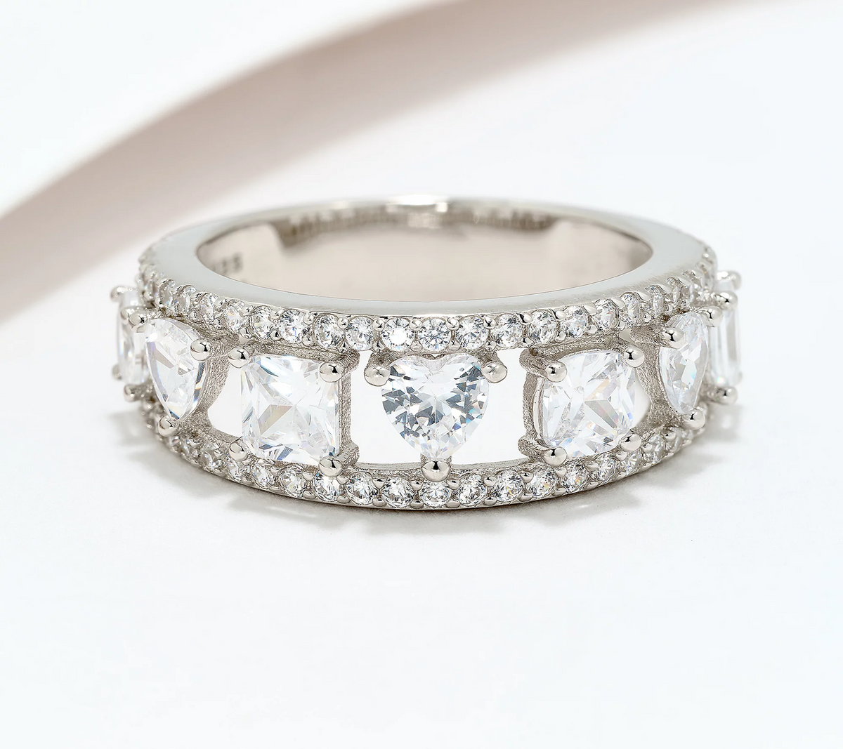 Diamonique Sterling Silver Fancy Cut Band Ring, Size 8
