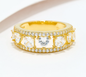 Diamonique Gold Clad Sterling Silver Fancy Cut Band Ring, Size 10