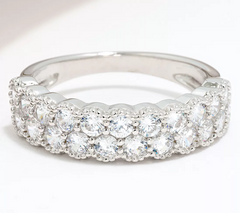 Diamonique Sterling Silver Classic 2-Row Band Ring, Size 9