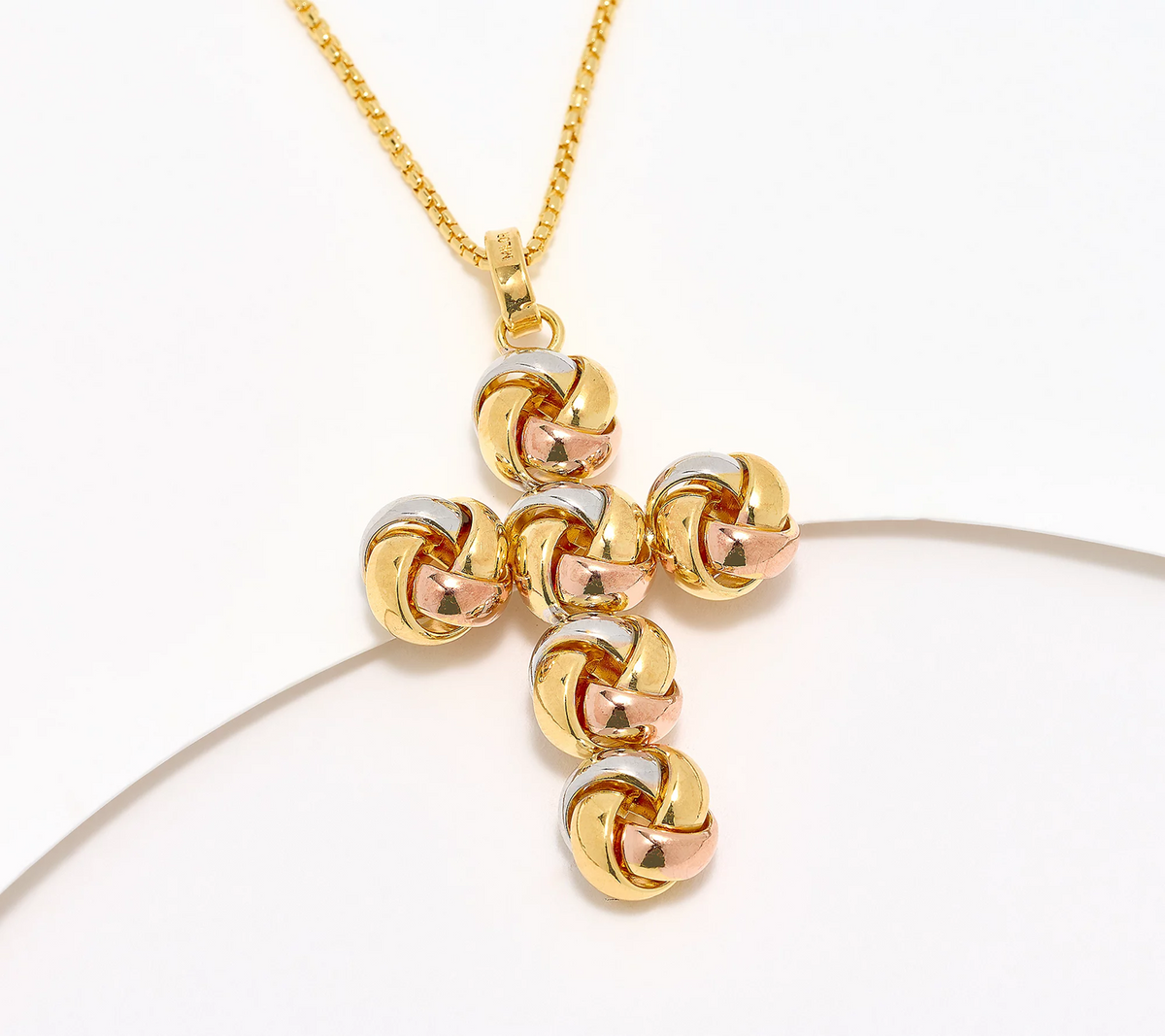 David Markstein Bronze Tri-Color Love Knot Cross Necklace with 20" Box Chain