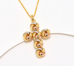 David Markstein Bronze Tri-Color Love Knot Cross Necklace with 20" Box Chain