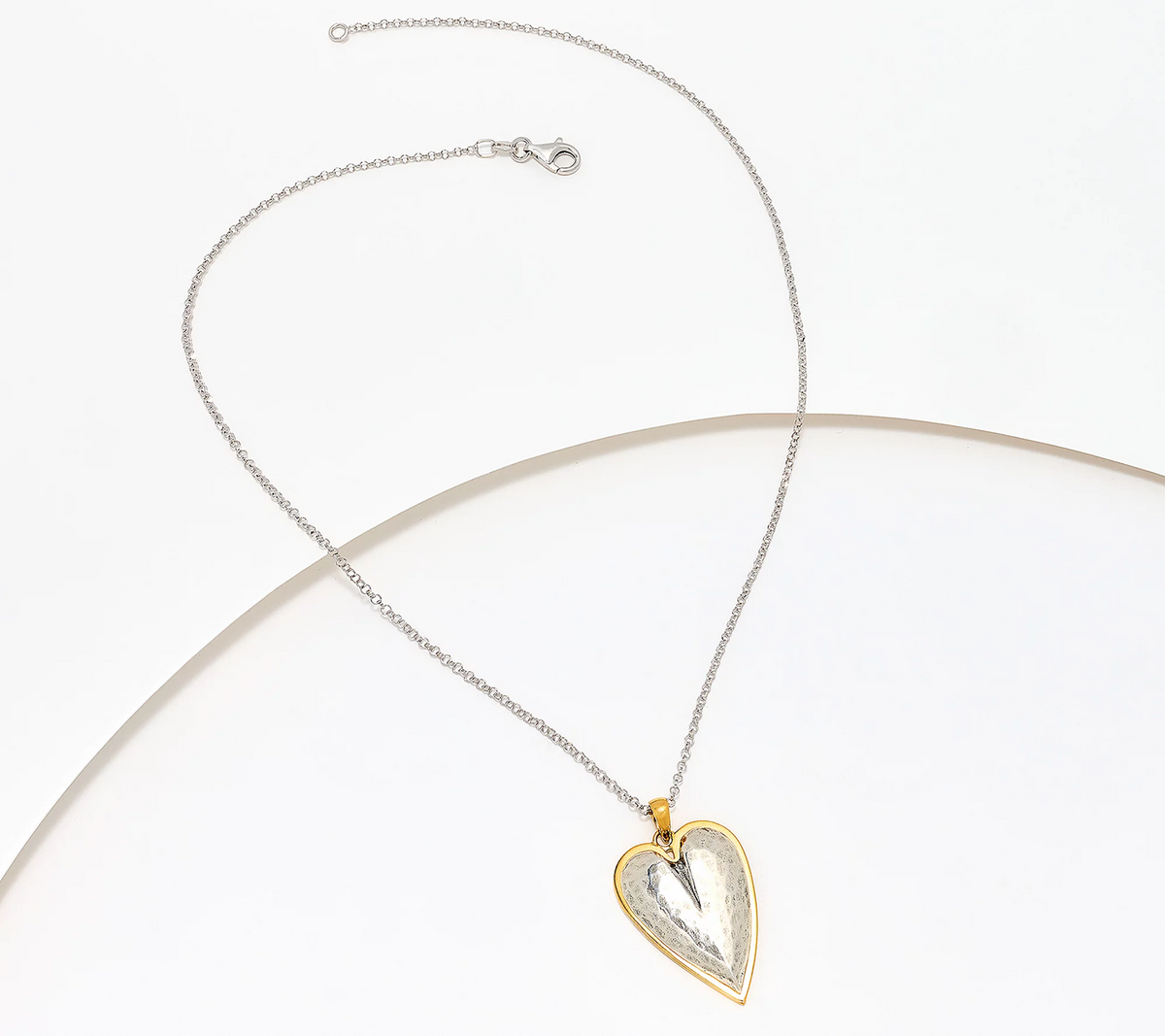 Or Paz Sterling Silver Two-Tone Elongated Heart Necklace, 7.5g
