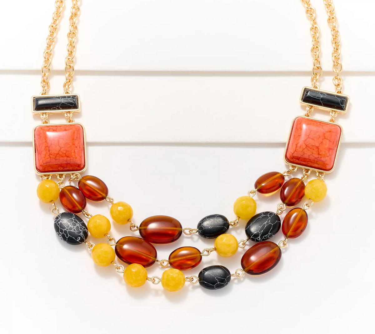 Joan Rivers 3 Row Bead Statement Netural Gold Tone Necklace