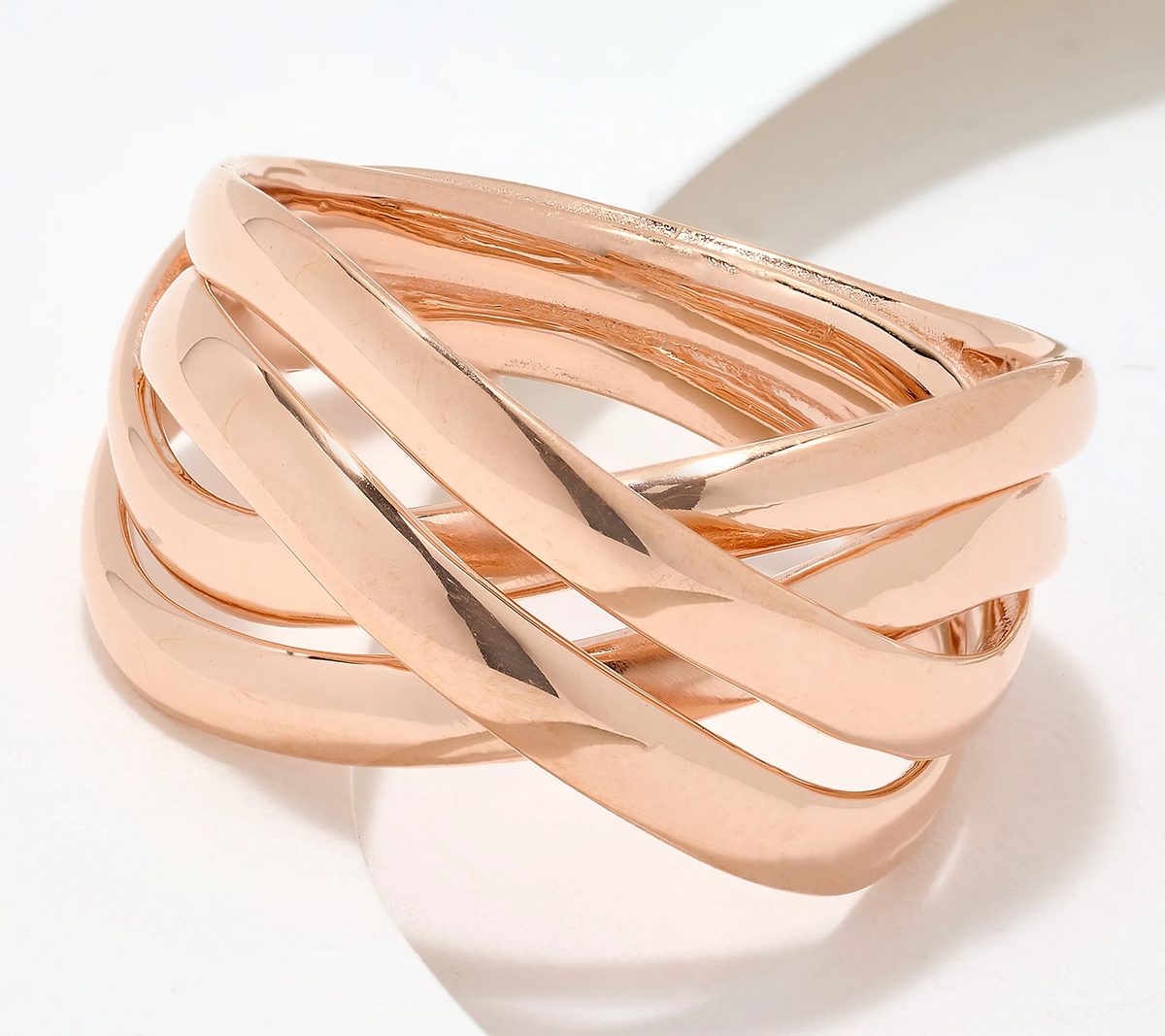 UltraFine 950 Silver Rose Tone Multi Layer Crossover Ring Size 10