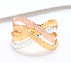 UltraFine 950 Silver Tri Tone Multi Layer Crossover Ring Size 7