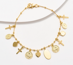 David Markstein Sterling Silver Gold Tone Heart & Cross Charm Bracelet Small