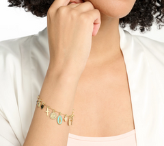 David Markstein Sterling Silver Gold Tone Heart & Cross Charm Bracelet Small