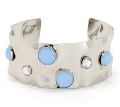 Susan Graver Silver Tone Oval Cuff Bracelet with Ice-Blue Bezel-Set Stones