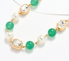 Susan Graver Simulated Jade Pearl and Glass Bead Extended Length Necklace
