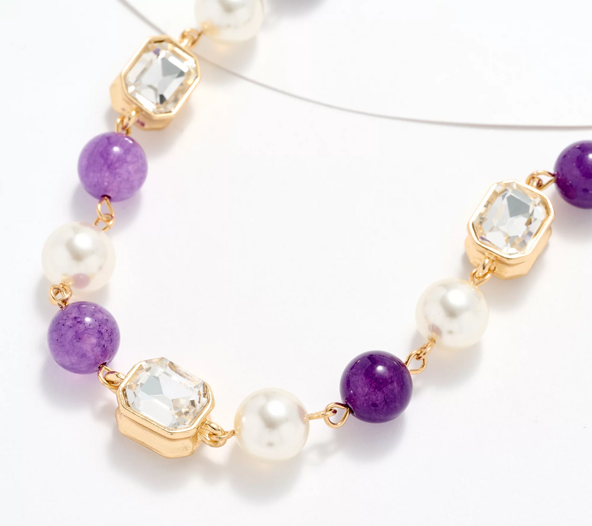 Susan Graver Simulated Amethyst Pearl and Glass Bead Extended Length Necklace
