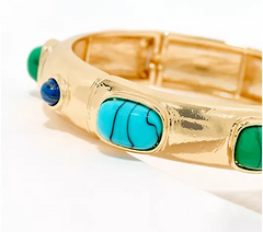 Susan Graver Goldtone Classic Tailored Turq/Green Stretch Bracelet