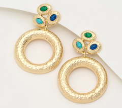 Susan Graver Classic Hammered Turq/ Green Goldtone Circle Earrings