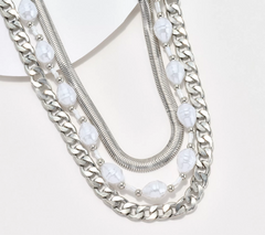 Susan Graver Silver Tone Three Row Chain and Simulated Pearl Necklace