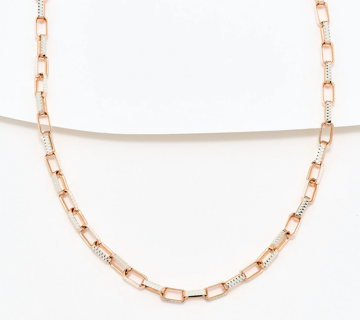 David Markstein Two Tone Rose Gold/Silver SS Premiere Luxe Paperclip 18" Necklace