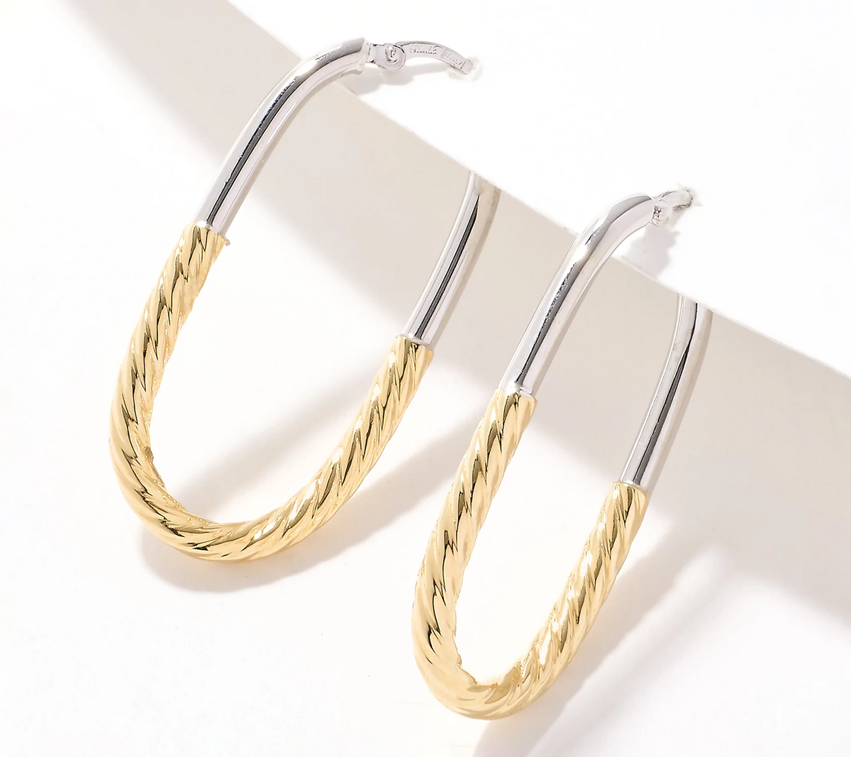 David Markstein Bronze Two Tone Yellow/White Debut Double Texture Hoop Earrings