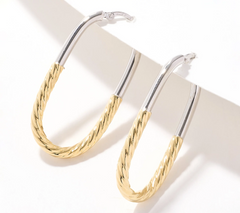 David Markstein Bronze Two Tone Yellow/White Debut Double Texture Hoop Earrings
