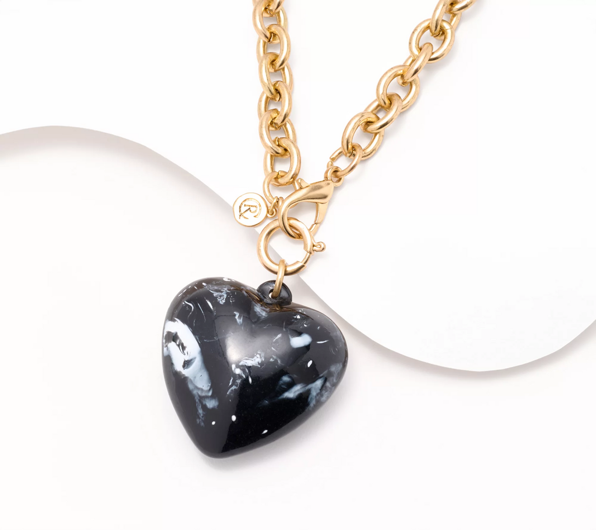 Carla Rockmore Collection Black Stone Medallion Gold Link Necklace One Size