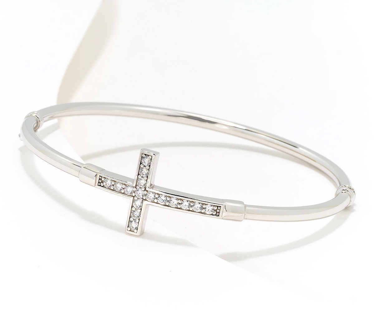 Diamonique Italia Sterling Silver Polished Cross Bangle, Avg