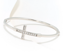 Diamonique Italia Sterling Silver Polished Cross Bangle, Avg