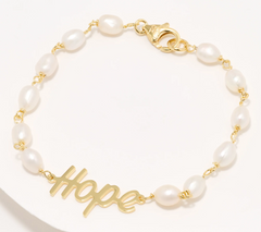 Honora Sterling Silver Goldclad Cultured Pearl Inspirational "Hope" Bracelet, Small