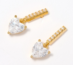 Diamonique Gold-Over SS Heart & Pave Bar Drop Earrings