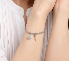 Diamonique Sterling Silver "Heart" Motif Charm Bracelet Avg