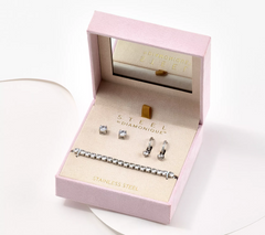 Steel by Diamonique 3-Piece Earrings &  Small Size Bracelet Set